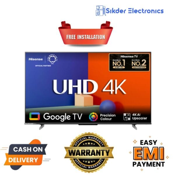 Hisense 43" 43A6F3 4K Google Bezelless TV-best price in Bangladesh